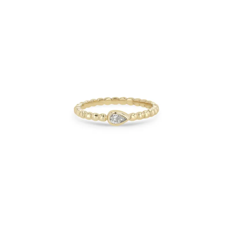 14k Horizontal Pear Diamond Beaded Ring sold by Zoe Chicco