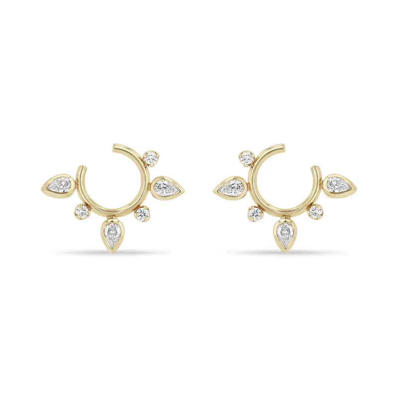 14k Pear & Prong Diamond Front to Back Circle Hoops made by Zoe Chicco