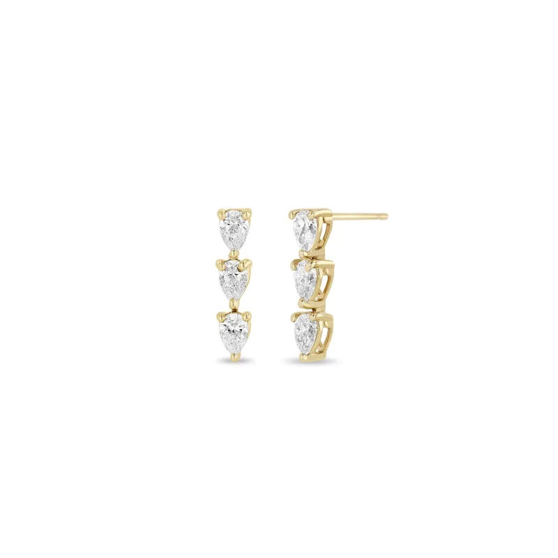 14k 3 Linked Pear Diamond Drop Earrings sold by Zoe Chicco