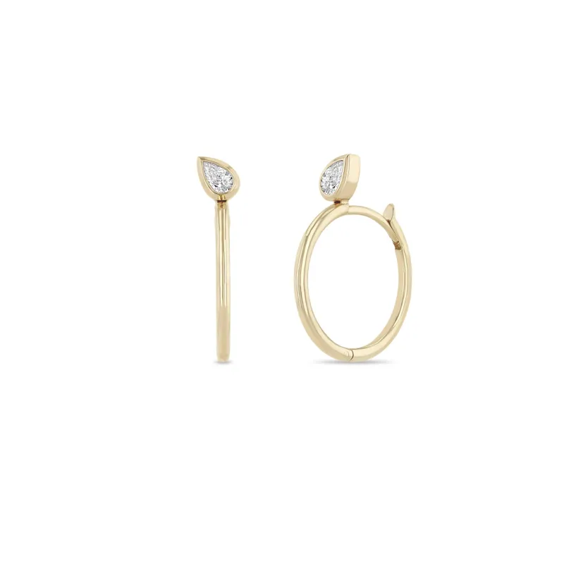 14k Pear Diamond Large Hinge Huggie Hoops sold by Zoe Chicco