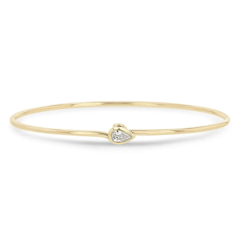 14k Pear Diamond Bezel Wire Cuff Bangle Bracelet sold by Zoe Chicco