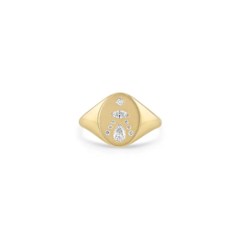 14k Diamond Mosaic Brushed Gold Oval Signet Ring sold by Zoe Chicco