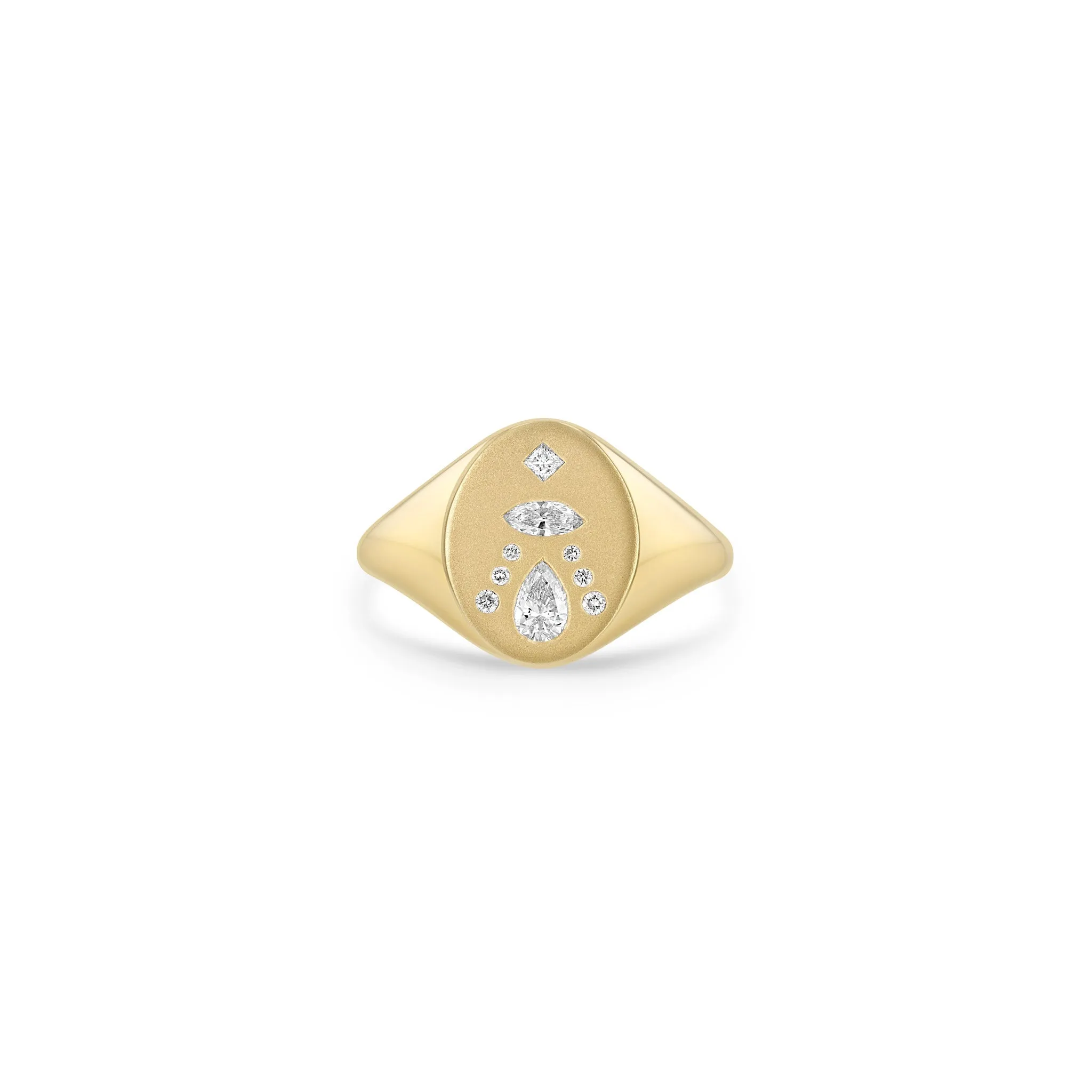 14k Diamond Mosaic Brushed Gold Oval Signet Ring sold by Zoe Chicco