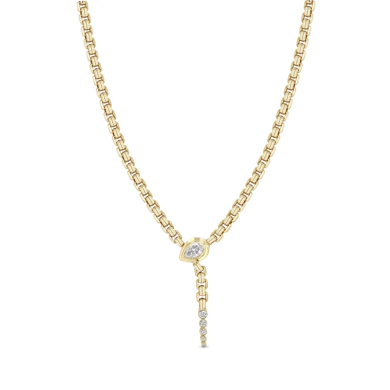 14k Pear Diamond Serpent Box Chain Necklace sold by Zoe Chicco