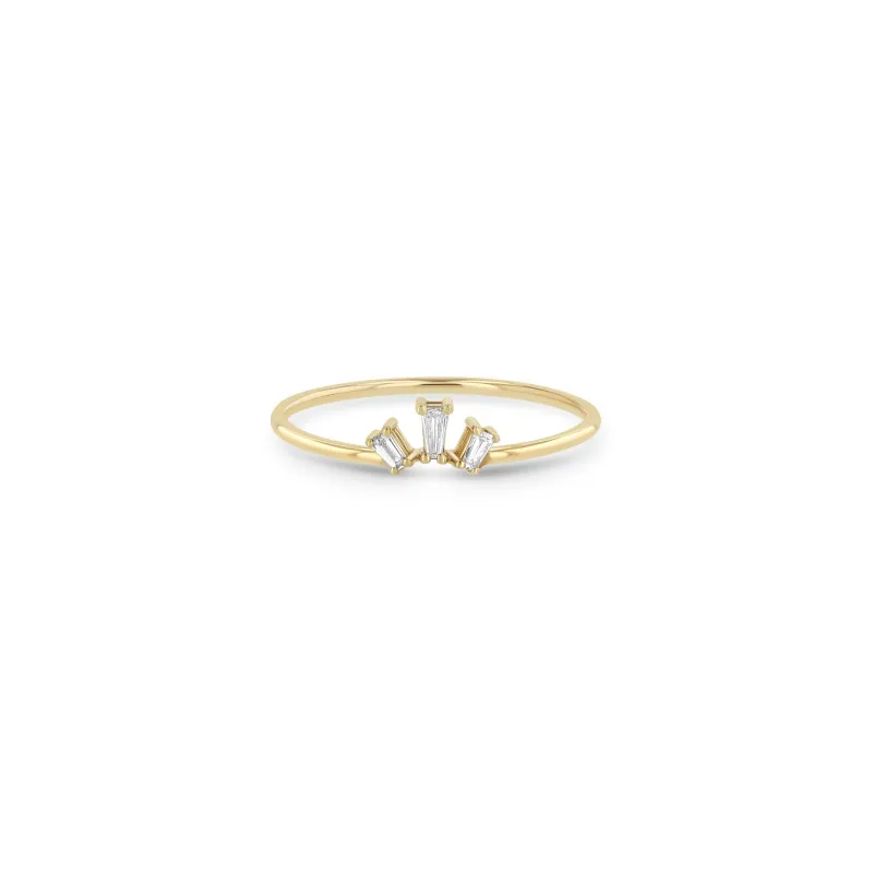 14k Tapered Baguette Diamond 3 Stone Fan Ring sold by Zoe Chicco