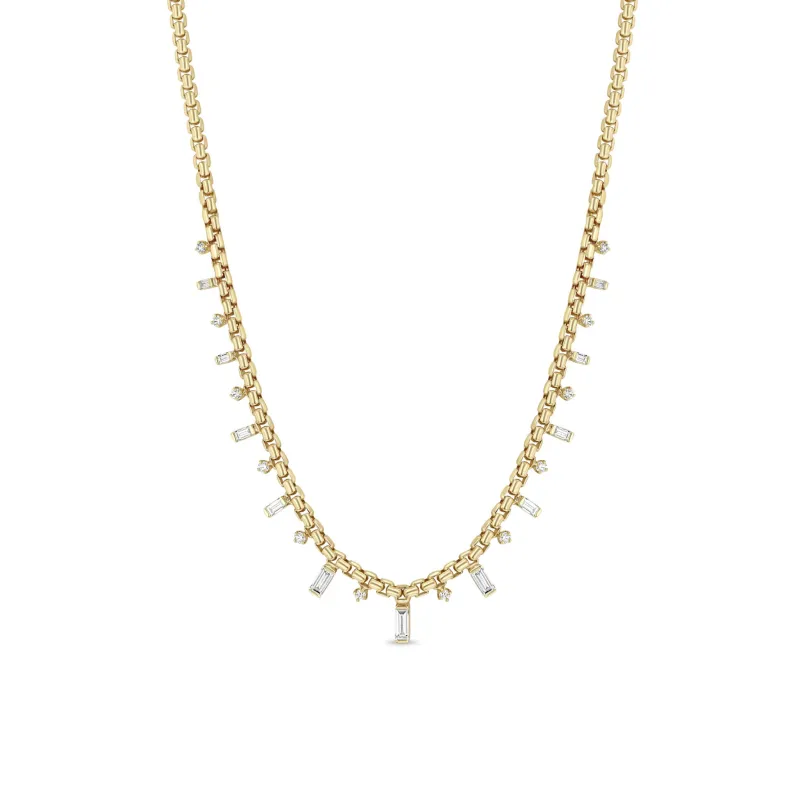 14k Alternating Baguette & Round Diamond Medium Box Chain Necklace sold by Zoe Chicco