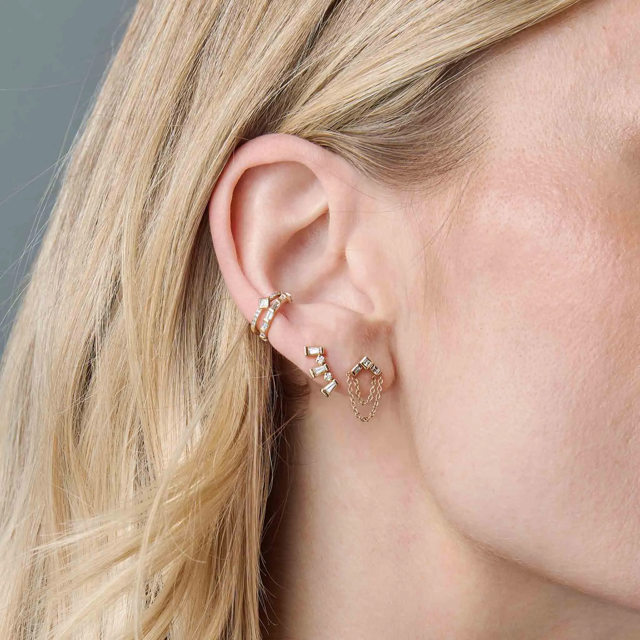 14k Tapered Baguette & Prong Diamond Curve Studs sold by Zoe Chicco product image thumbnail 2