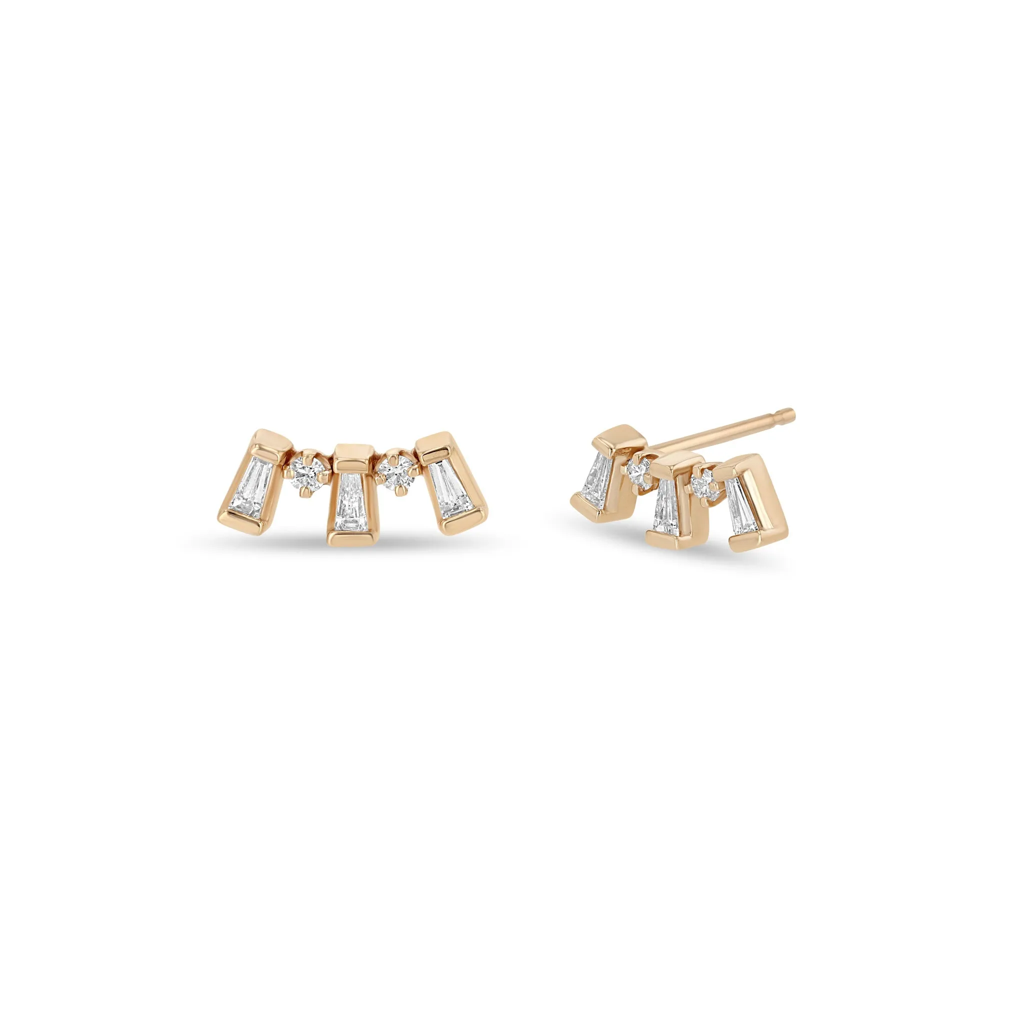 14k Tapered Baguette & Prong Diamond Curve Studs sold by Zoe Chicco product image thumbnail 5