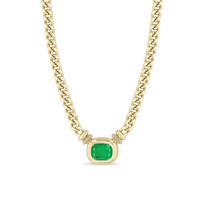 5.30 ctw Radiant Emerald Bezel Curb Chain Necklace sold by Zoe Chicco
