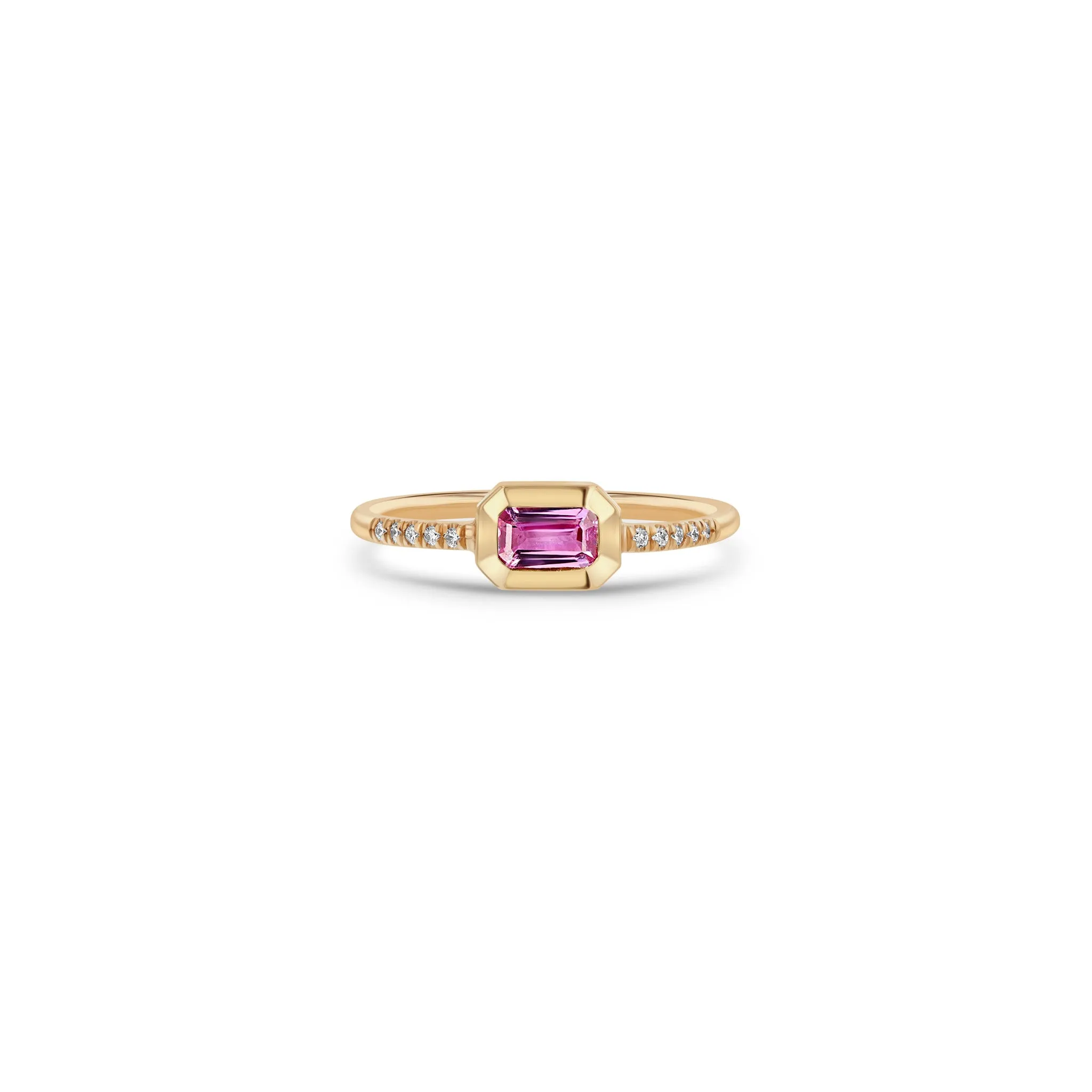 14k Emerald Cut Pink Sapphire Bezel Pavé Diamond Band Ring sold by Zoe Chicco product image thumbnail 3