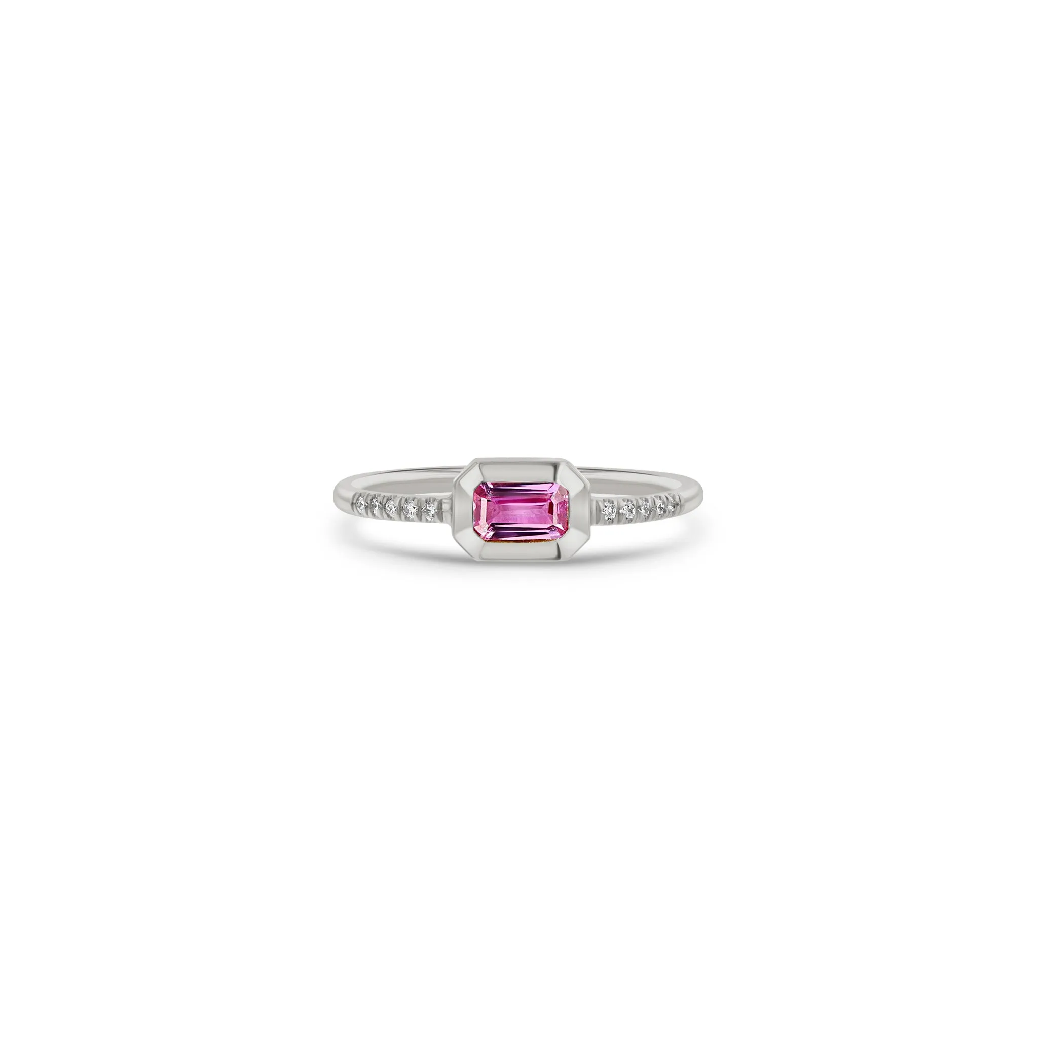 14k Emerald Cut Pink Sapphire Bezel Pavé Diamond Band Ring sold by Zoe Chicco product image thumbnail 4