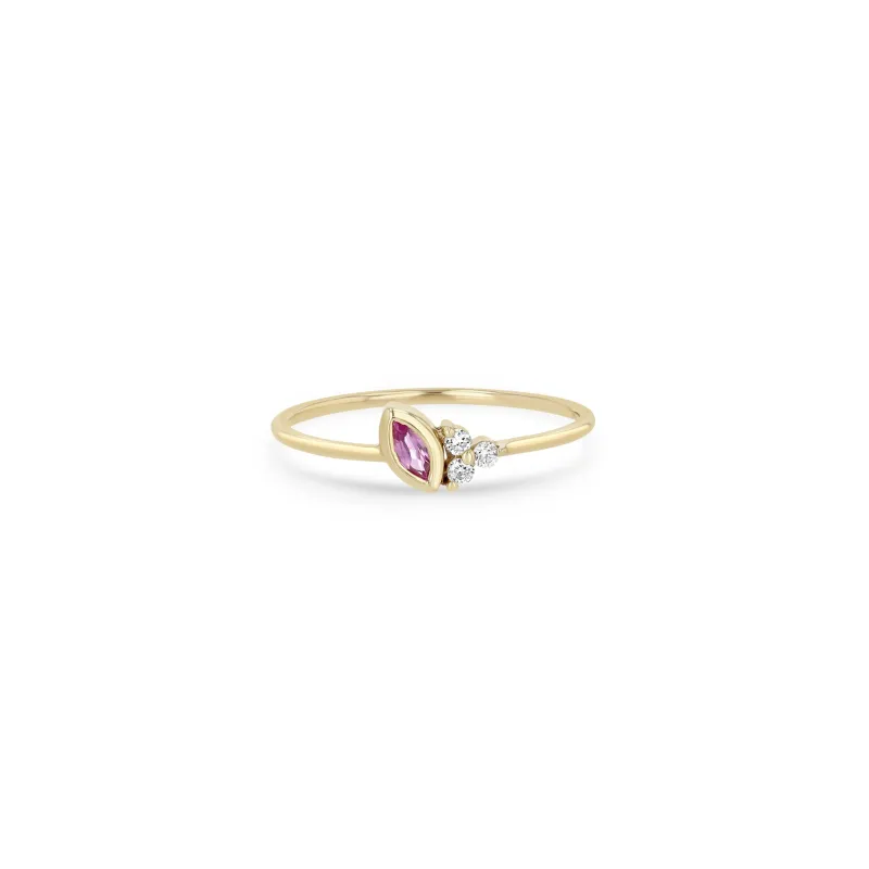 14k Marquise Pink Sapphire & Prong Diamond Trio Ring sold by Zoe Chicco