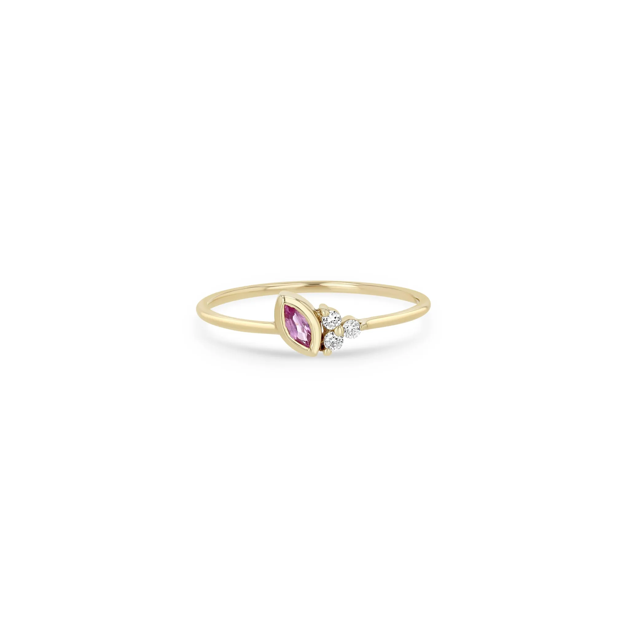 14k Marquise Pink Sapphire & Prong Diamond Trio Ring sold by Zoe Chicco