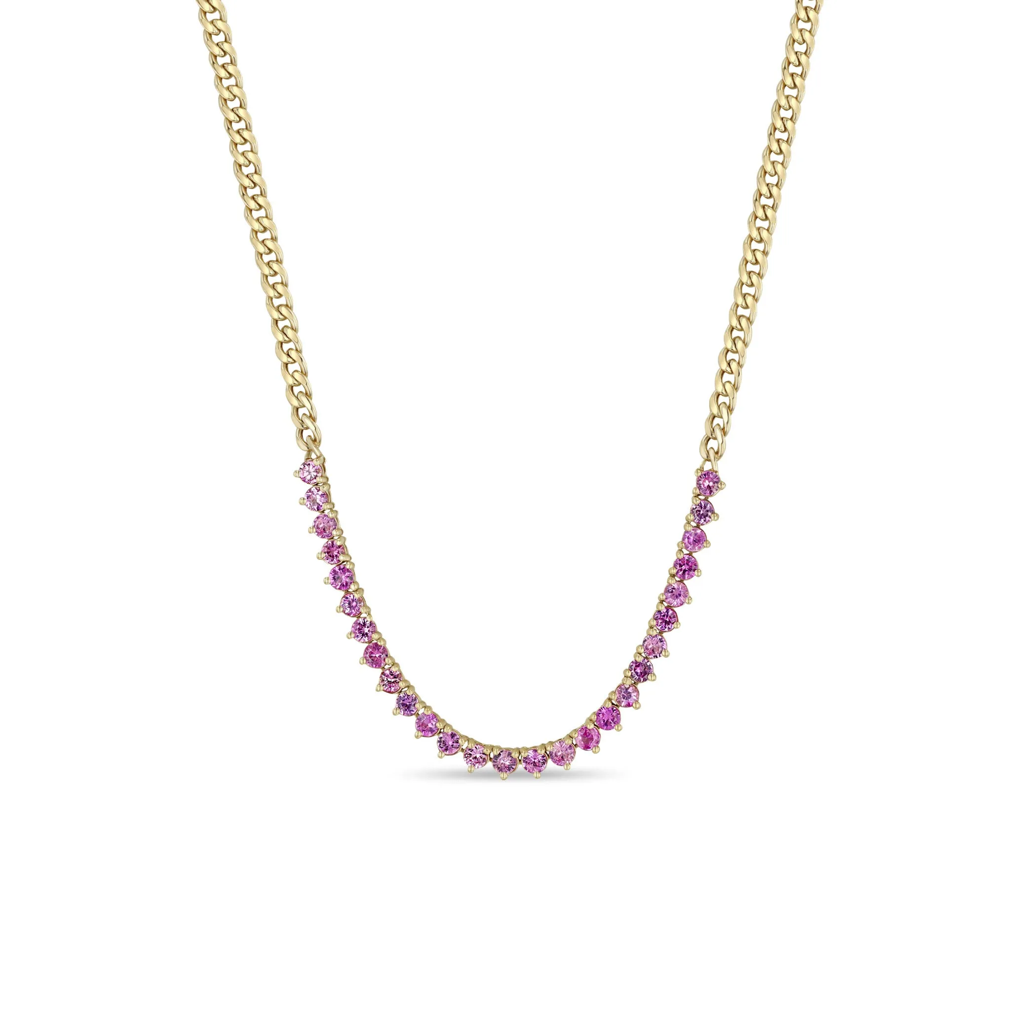 14k Pink Sapphire Tennis Segment Small Curb Chain Necklace sold by Zoe Chicco