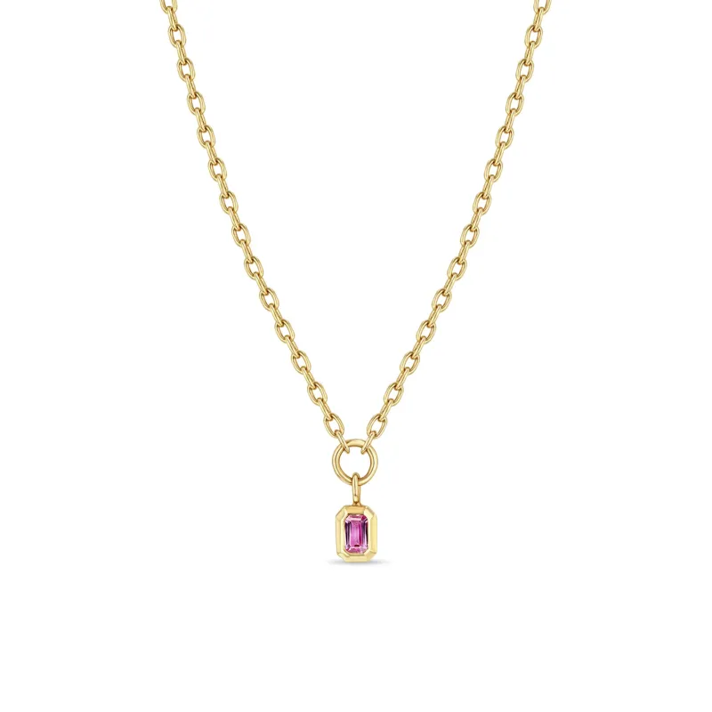 14k Emerald Cut Pink Sapphire Pendant Small Square Oval Chain Necklace sold by Zoe Chicco