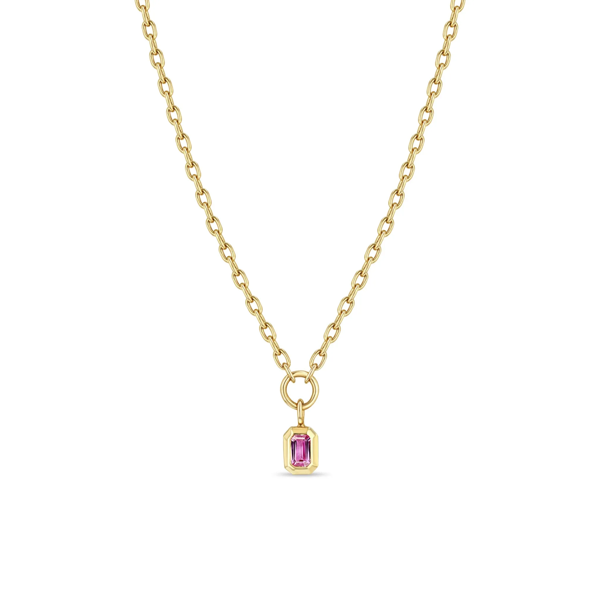 14k Emerald Cut Pink Sapphire Pendant Small Square Oval Chain Necklace sold by Zoe Chicco