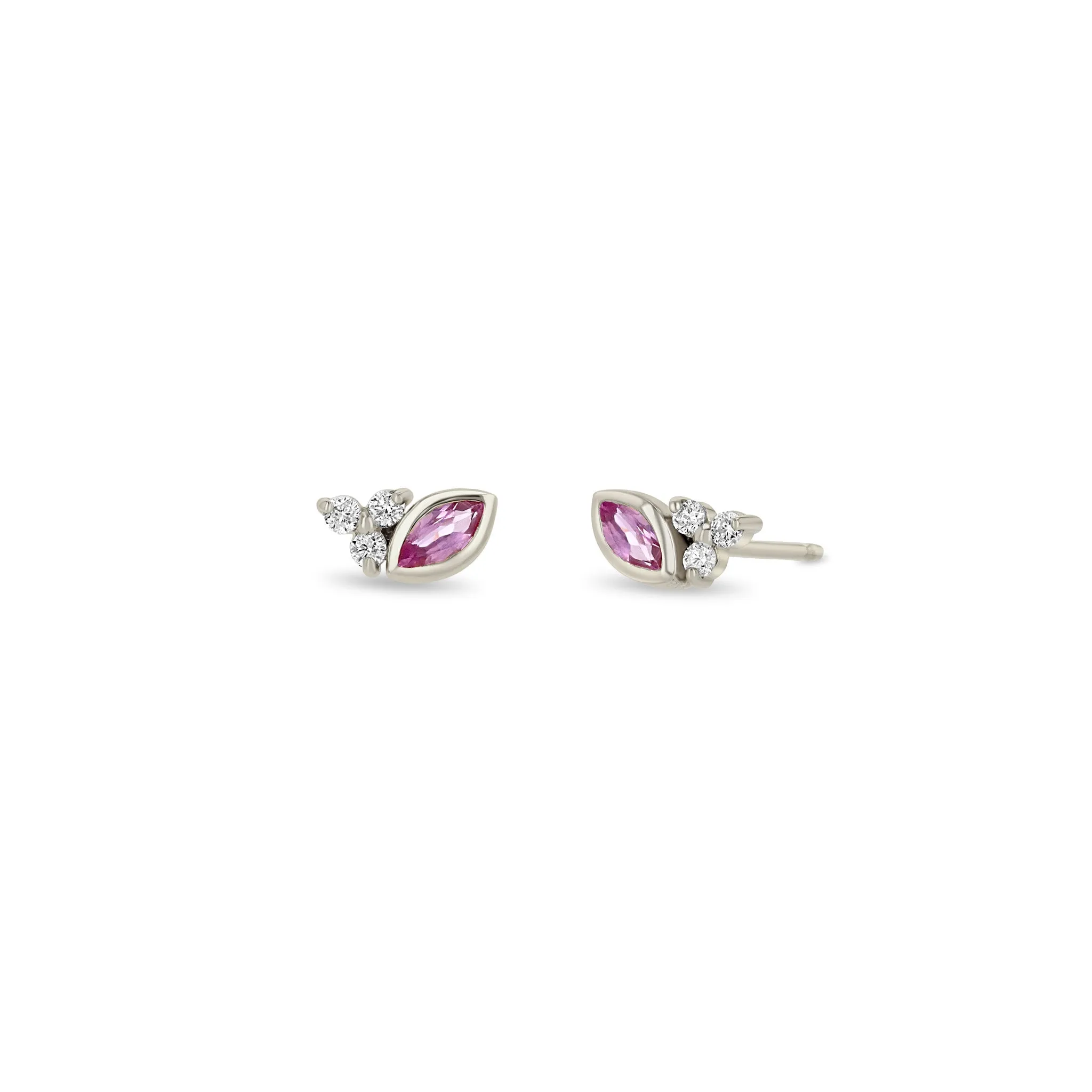 14k Marquise Pink Sapphire & Diamond Trio Studs sold by Zoe Chicco product image thumbnail 3