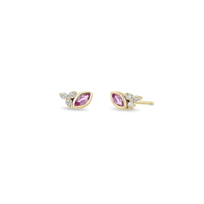 14k Marquise Pink Sapphire & Diamond Trio Studs sold by Zoe Chicco