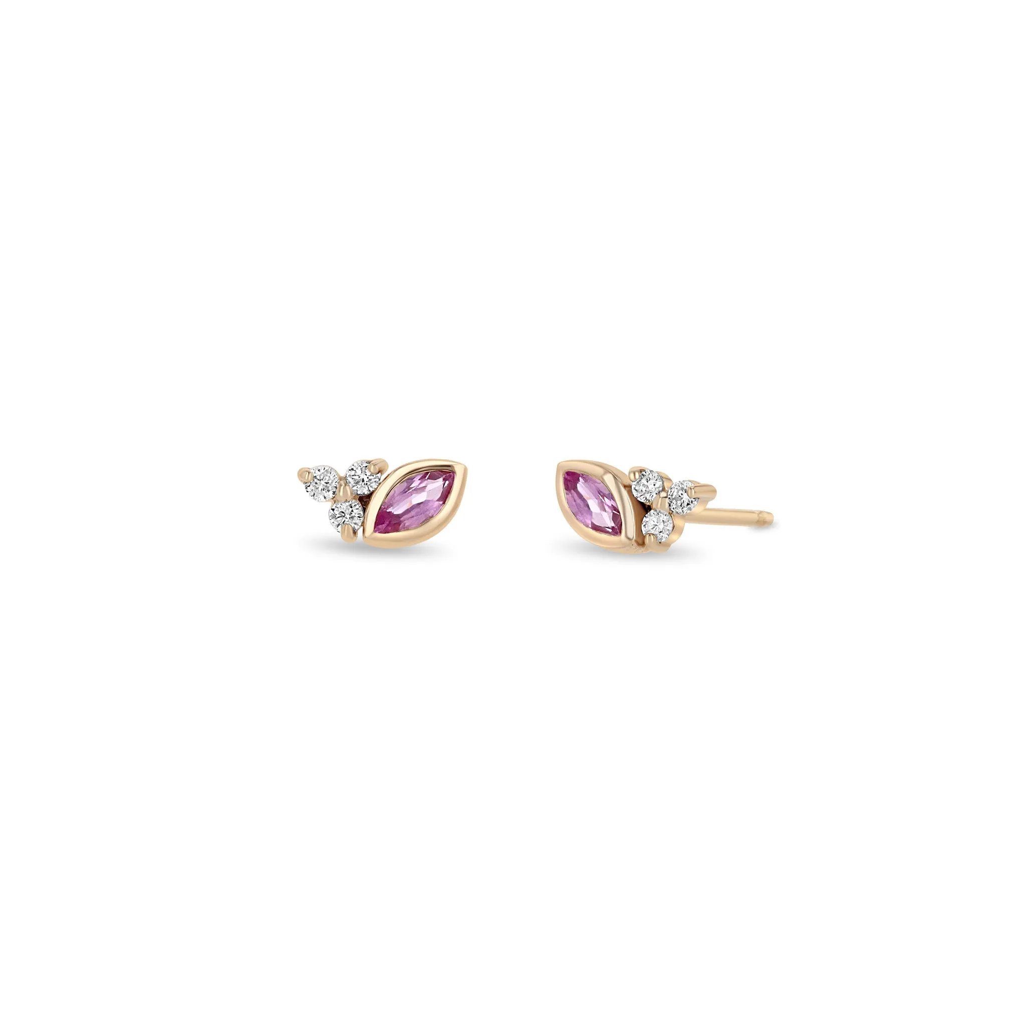 14k Marquise Pink Sapphire & Diamond Trio Studs sold by Zoe Chicco product image thumbnail 2