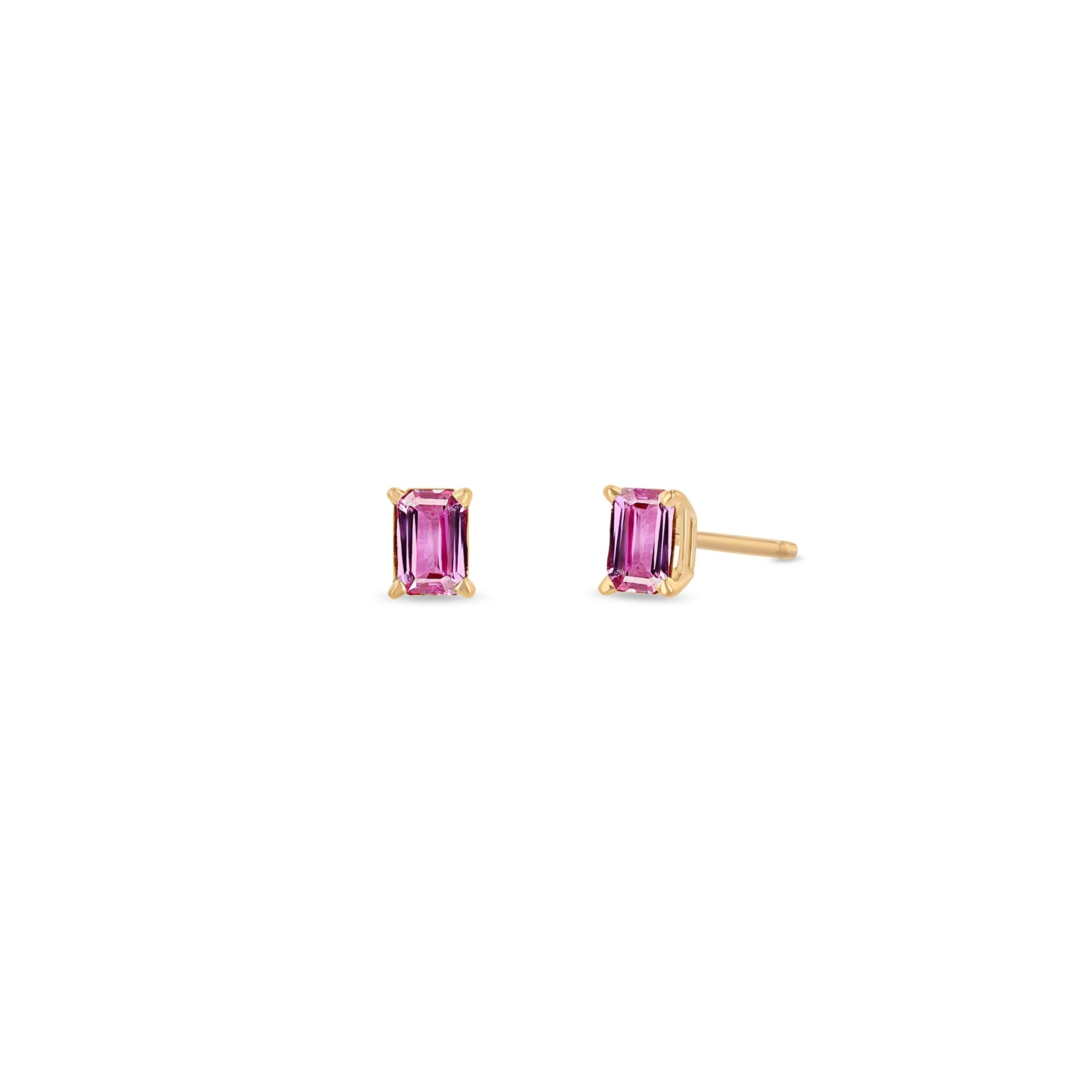 14k Emerald Cut Pink Sapphire Studs sold by Zoe Chicco product image thumbnail 2