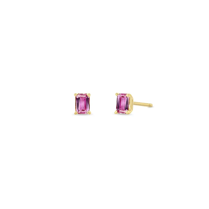 14k Emerald Cut Pink Sapphire Studs sold by Zoe Chicco