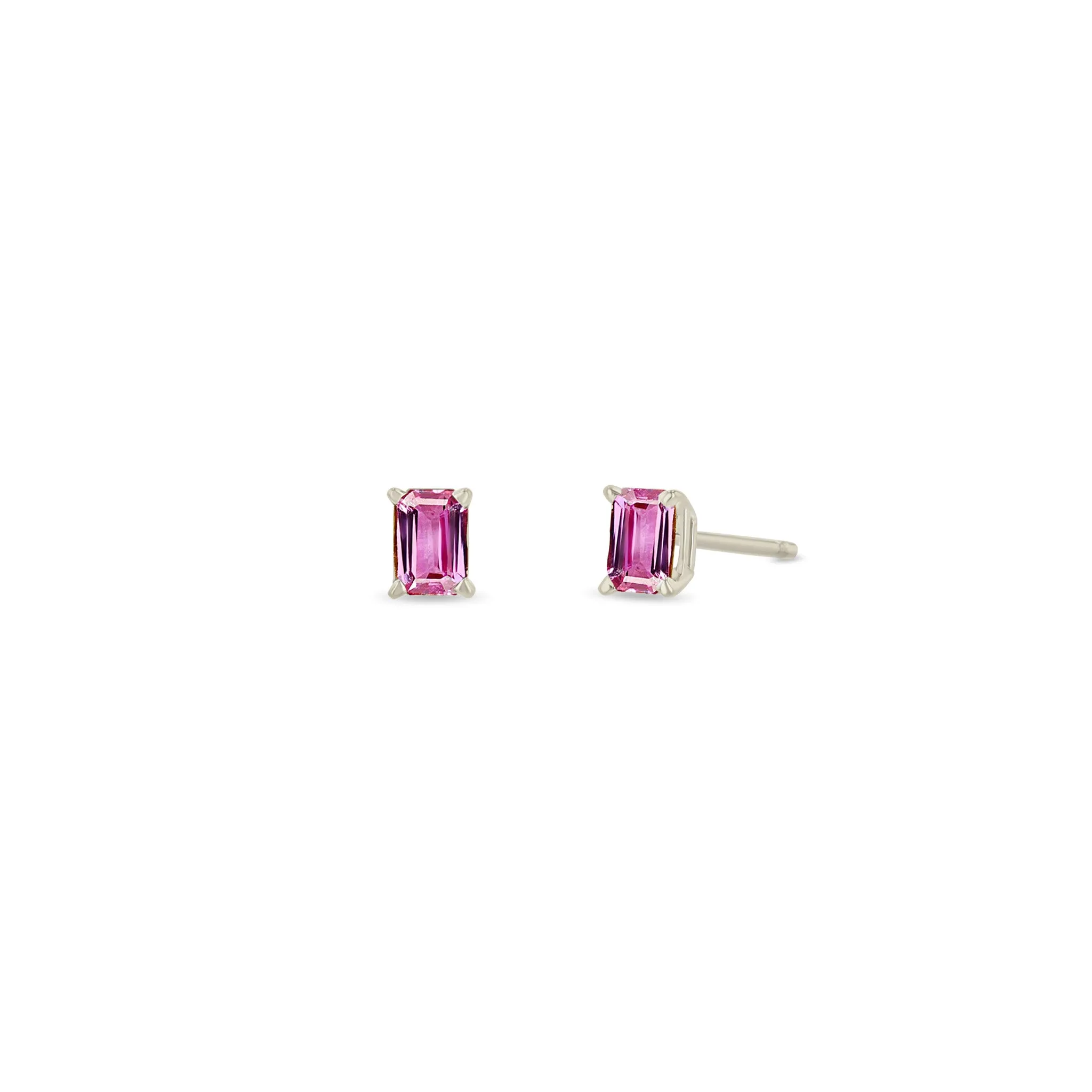 14k Emerald Cut Pink Sapphire Studs sold by Zoe Chicco product image thumbnail 3