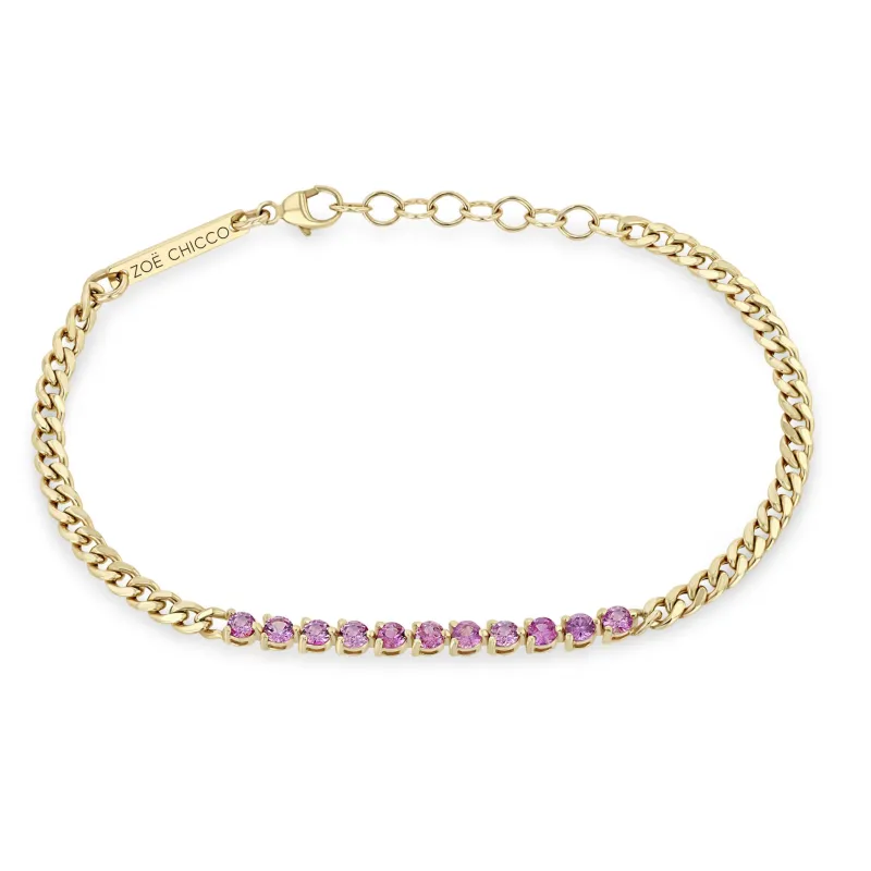 14k Pink Sapphire Tennis Segment Small Curb Chain Bracelet sold by Zoe Chicco
