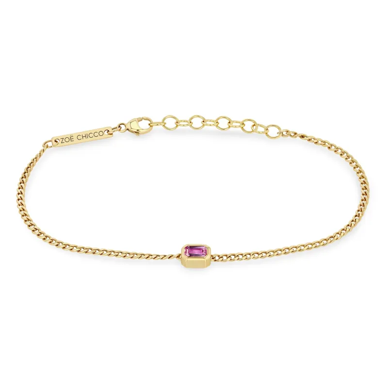 14k Emerald Cut Pink Sapphire XS Curb Chain Bracelet sold by Zoe Chicco