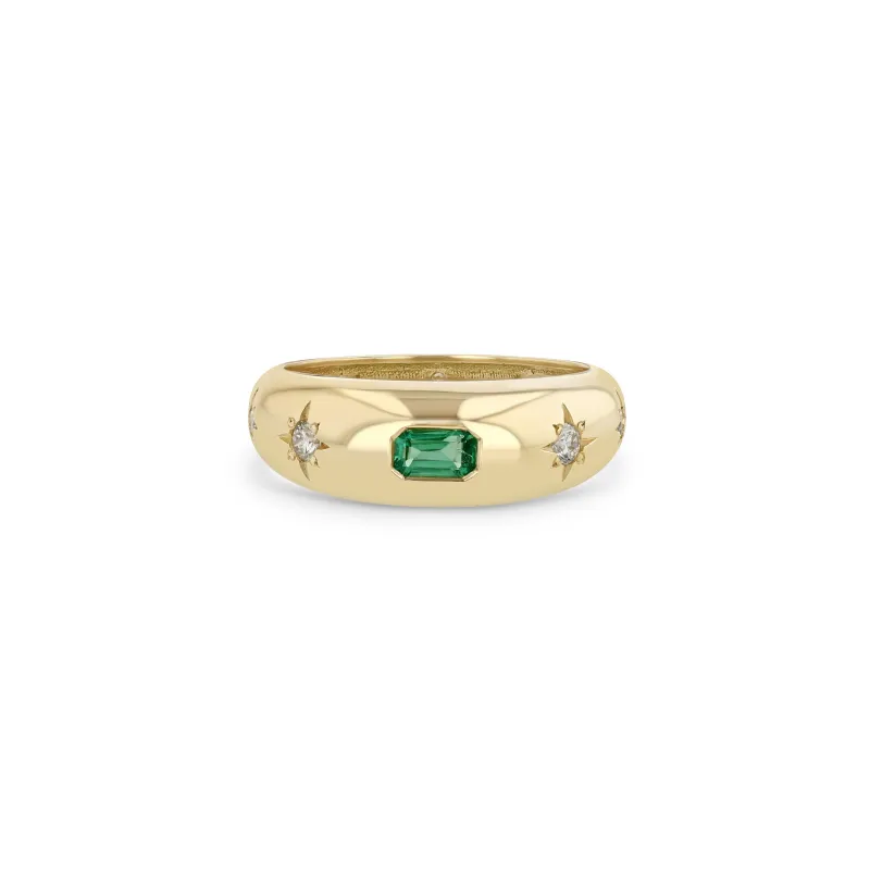 14k Emerald Cut Emerald & Graduated Diamonds Small Aura Ring sold by Zoe Chicco