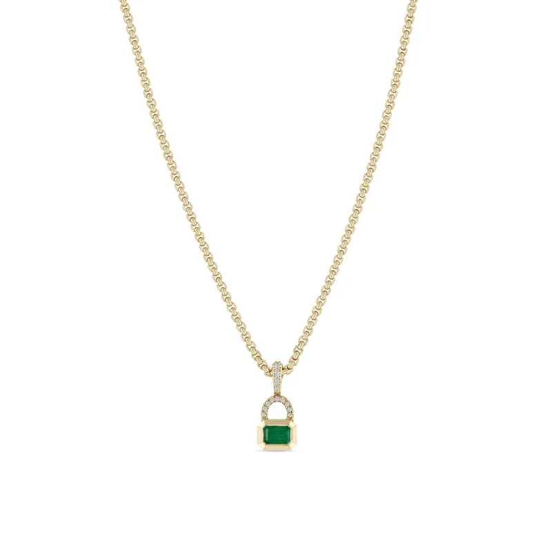 14k Emerald Cut Emerald & Pavé Diamond Bail Box Chain Necklace sold by Zoe Chicco