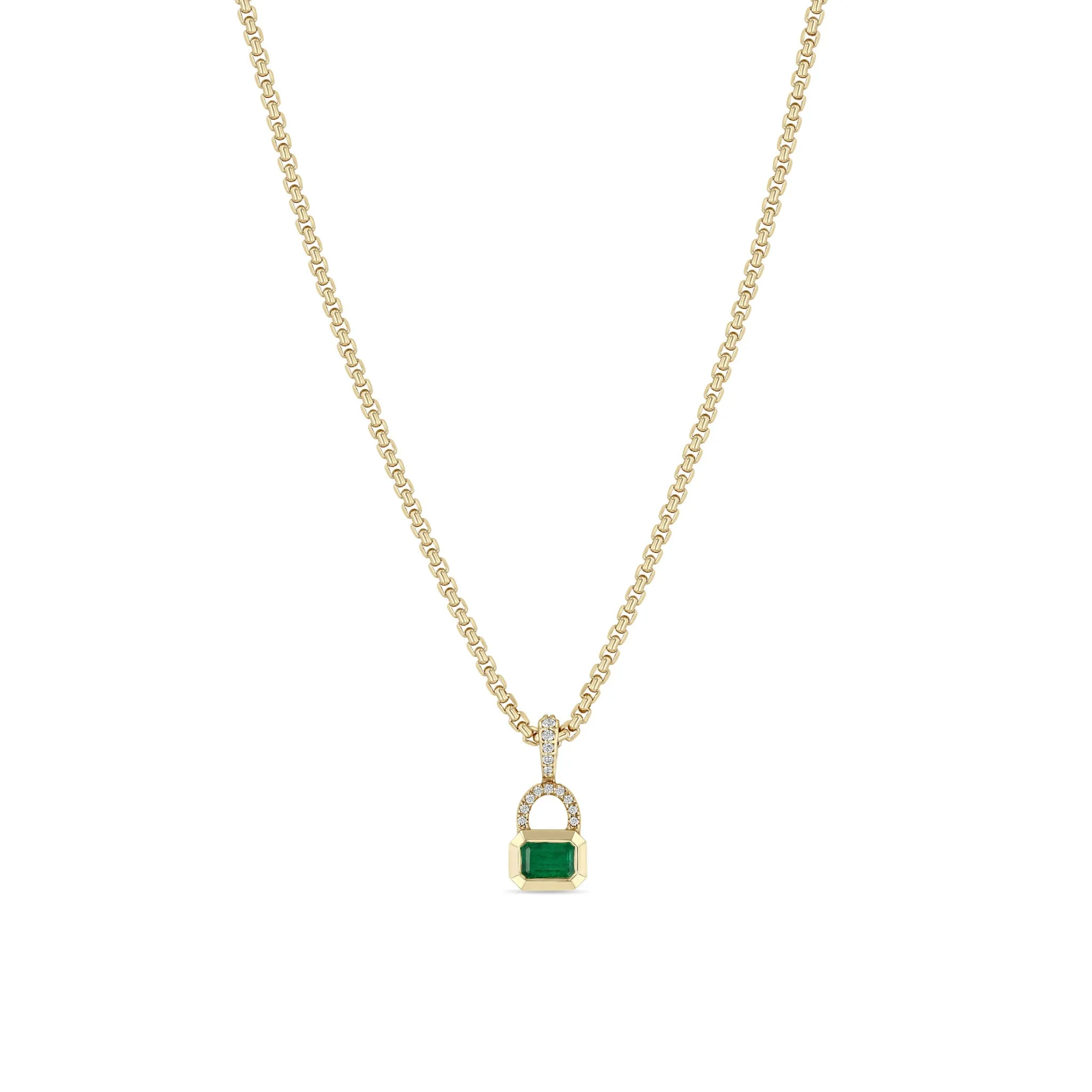 14k Emerald Cut Emerald & Pavé Diamond Bail Box Chain Necklace sold by Zoe Chicco