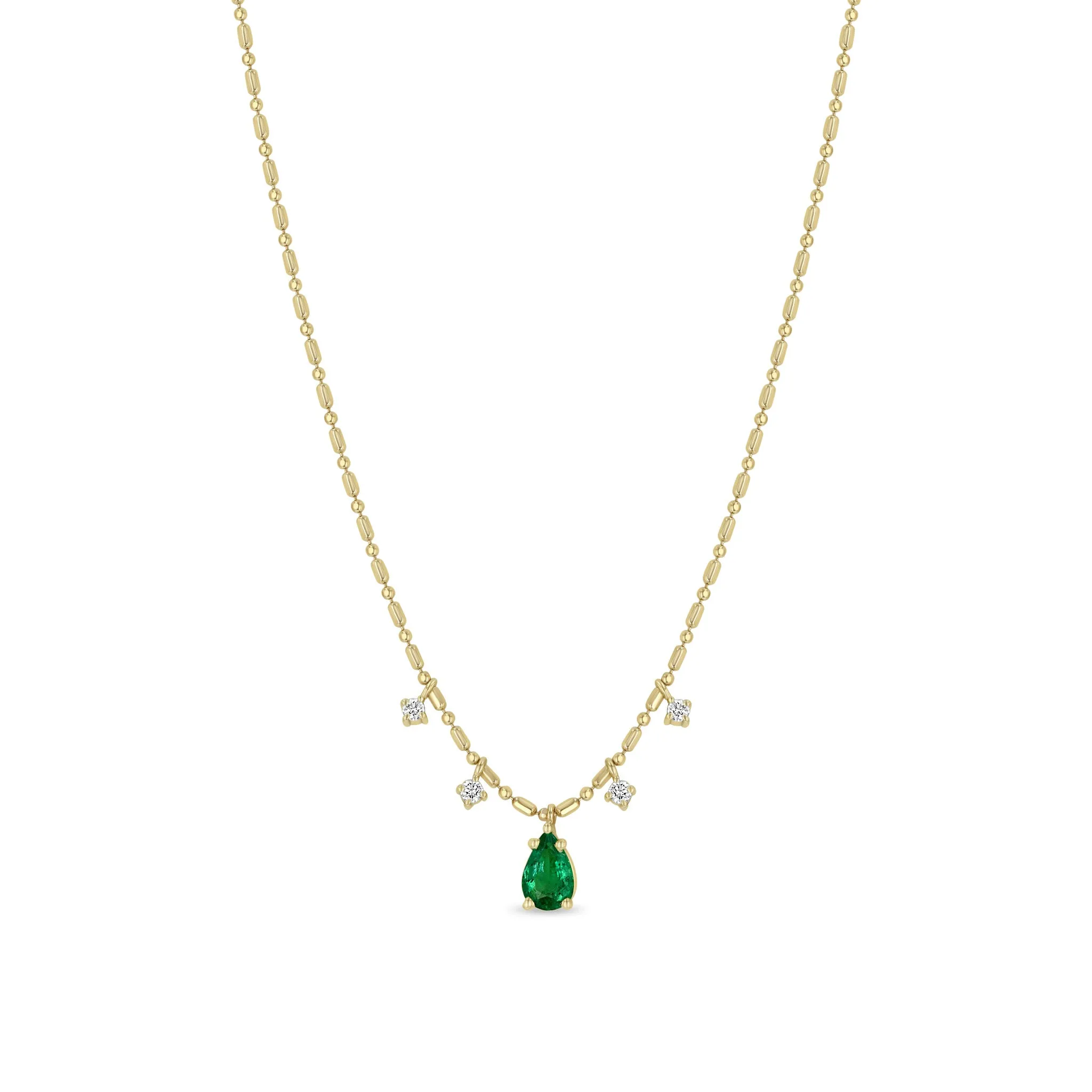 14k Pear Emerald Pendant & Dangling Diamonds Tube Bar Chain Necklace sold by Zoe Chicco