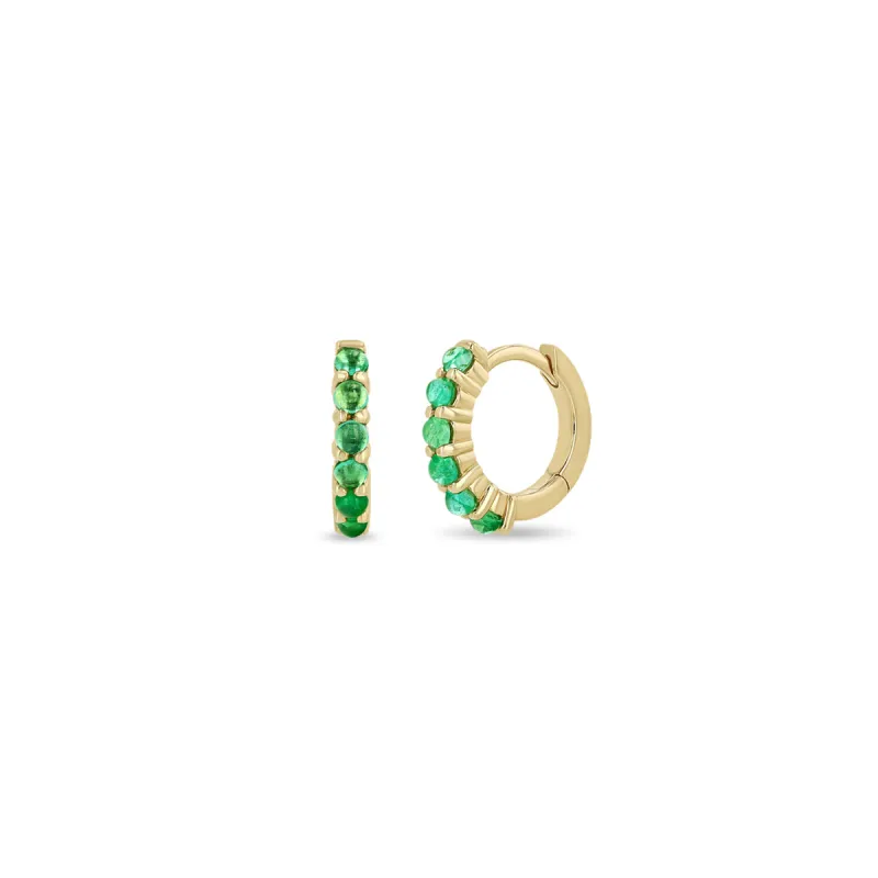 14k Prong Set Emerald Medium Hinge Huggie Hoops sold by Zoe Chicco
