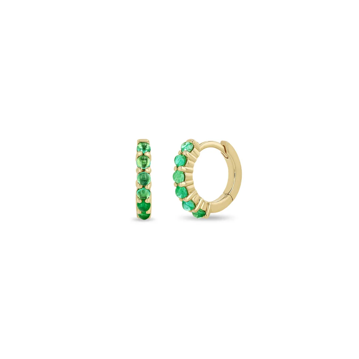 14k Prong Set Emerald Medium Hinge Huggie Hoops sold by Zoe Chicco