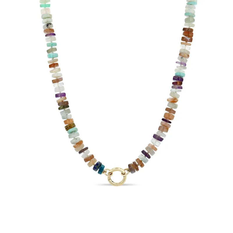 14k Mixed Neutral Gemstone Rondelle Bead Round Enhancer Necklace sold by Zoe Chicco