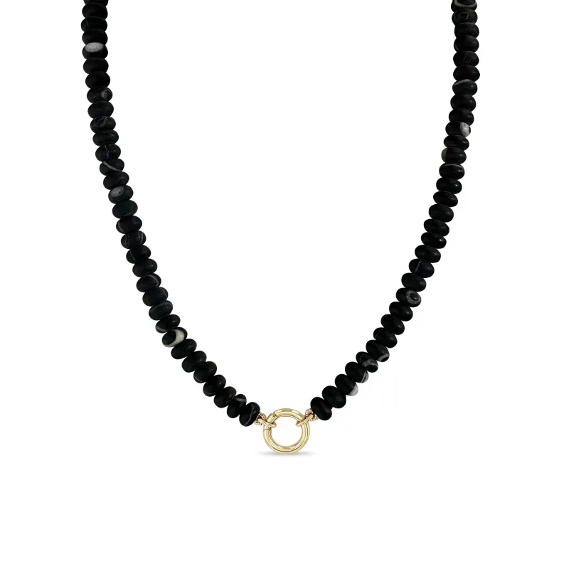 14k Matte Black Agate Rondelle Bead Round Enhancer Necklace sold by Zoe Chicco