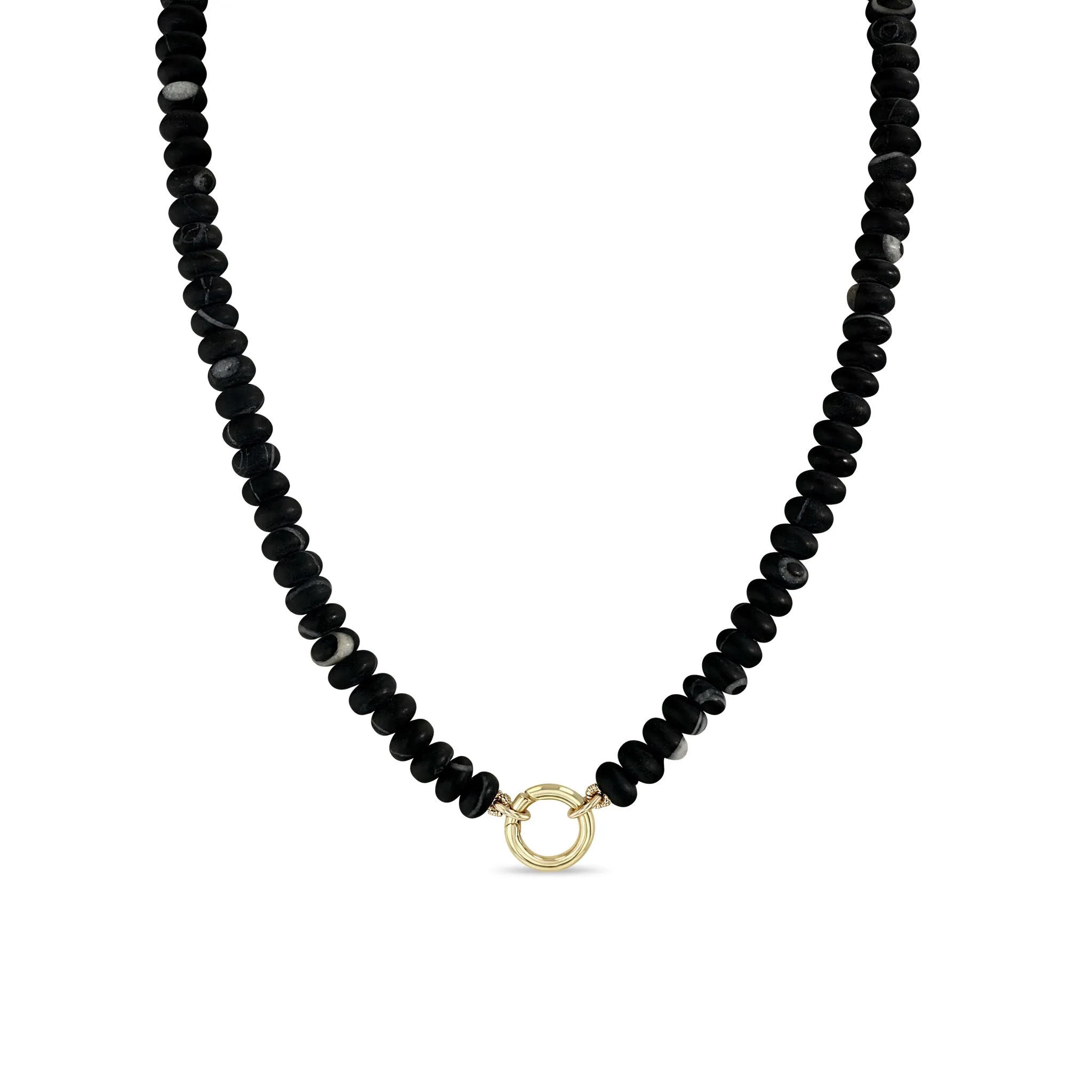 14k Matte Black Agate Rondelle Bead Round Enhancer Necklace sold by Zoe Chicco