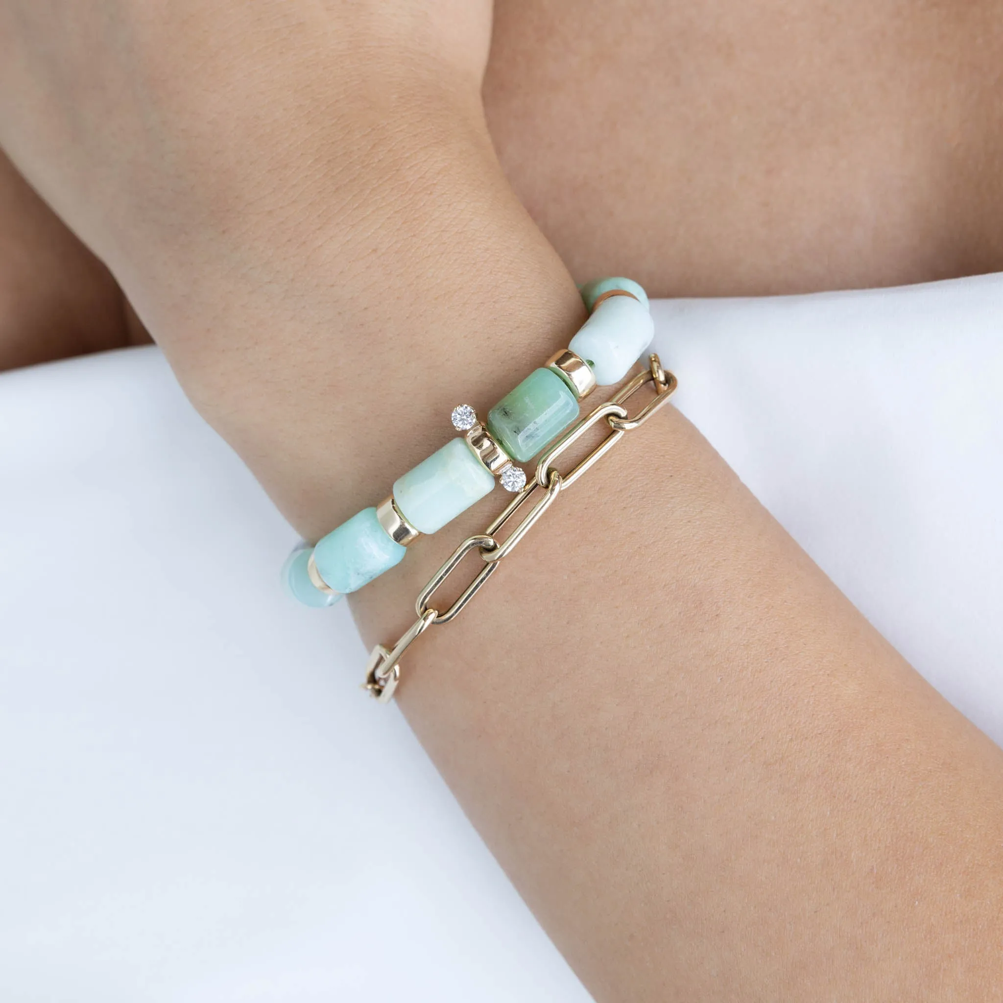 14k Gold & Chrysoprase Tube Bead Bracelet with 2 Prong Diamonds sold by Zoe Chicco product image thumbnail 2
