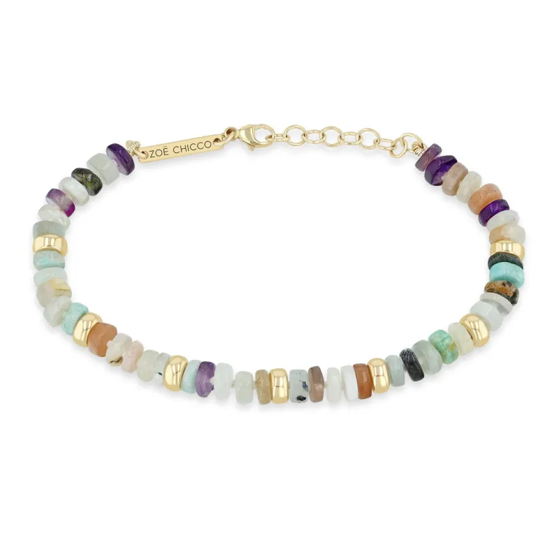 14k Gold & Mixed Neutral Gemstone Rondelle Bead Bracelet sold by Zoe Chicco