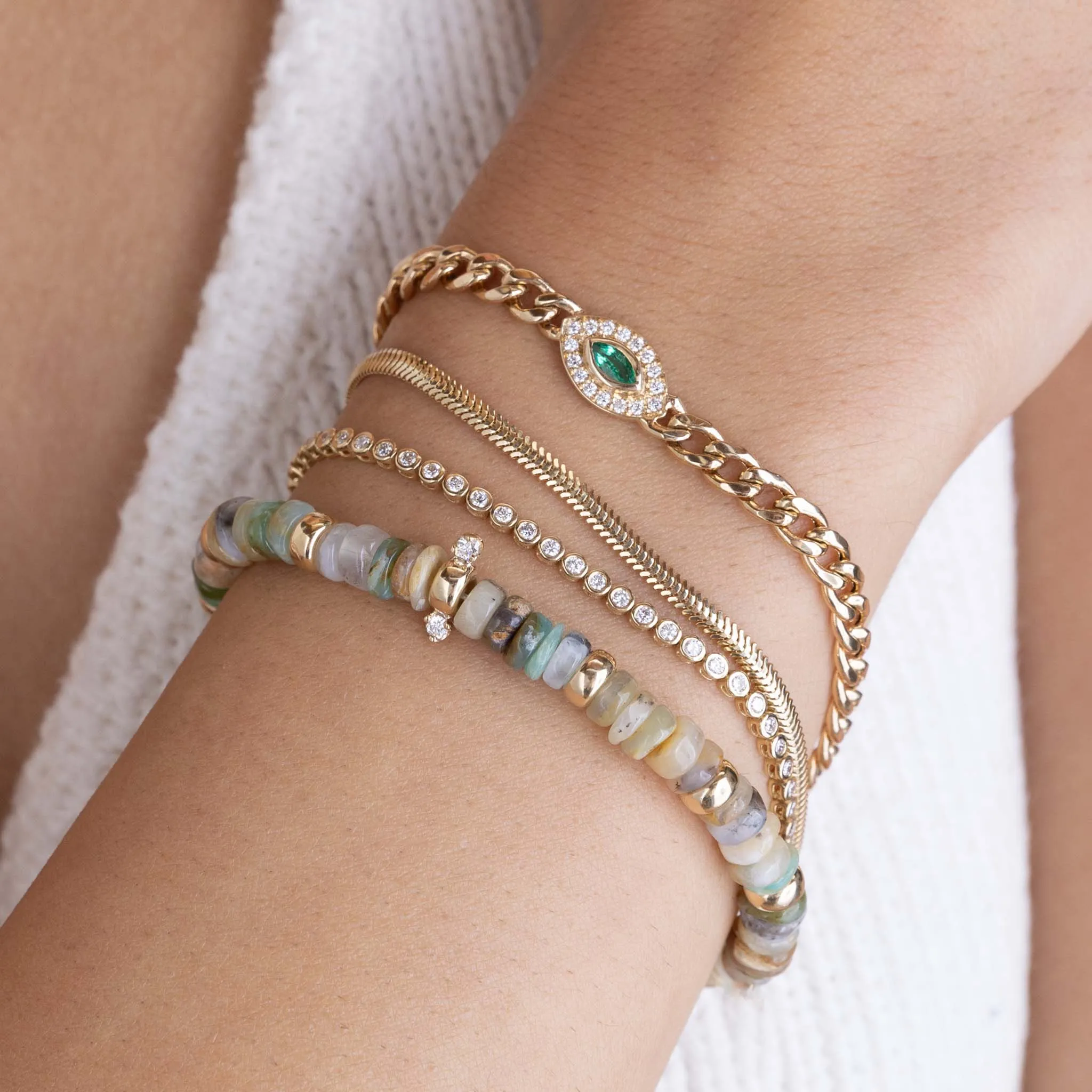 14k Gold & Mixed Neutral Gemstone Rondelle Bead Bracelet with 2 Prong Diamonds sold by Zoe Chicco product image thumbnail 2