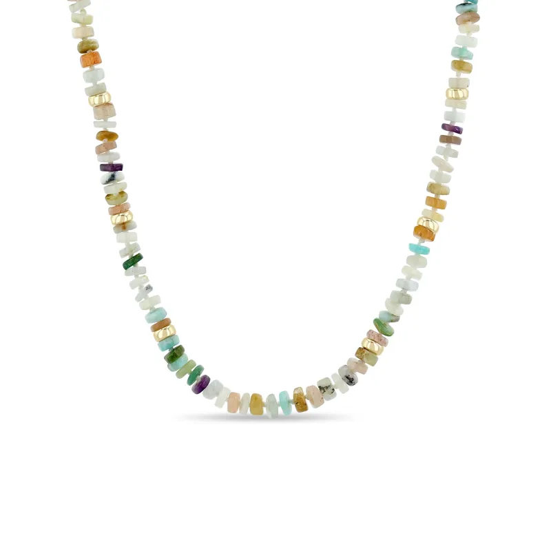 14k Mixed Neutral Gemstone Rondelle Bead Necklace made by Zoe Chicco