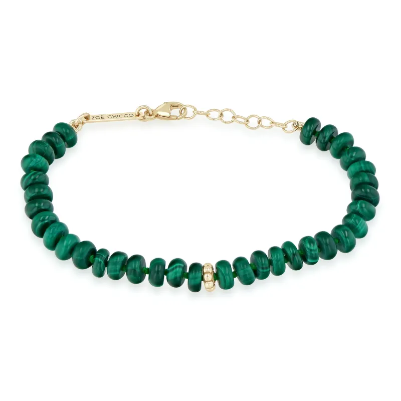 14k Beaded Gold & Malachite Rondelle Bead Bracelet sold by Zoe Chicco