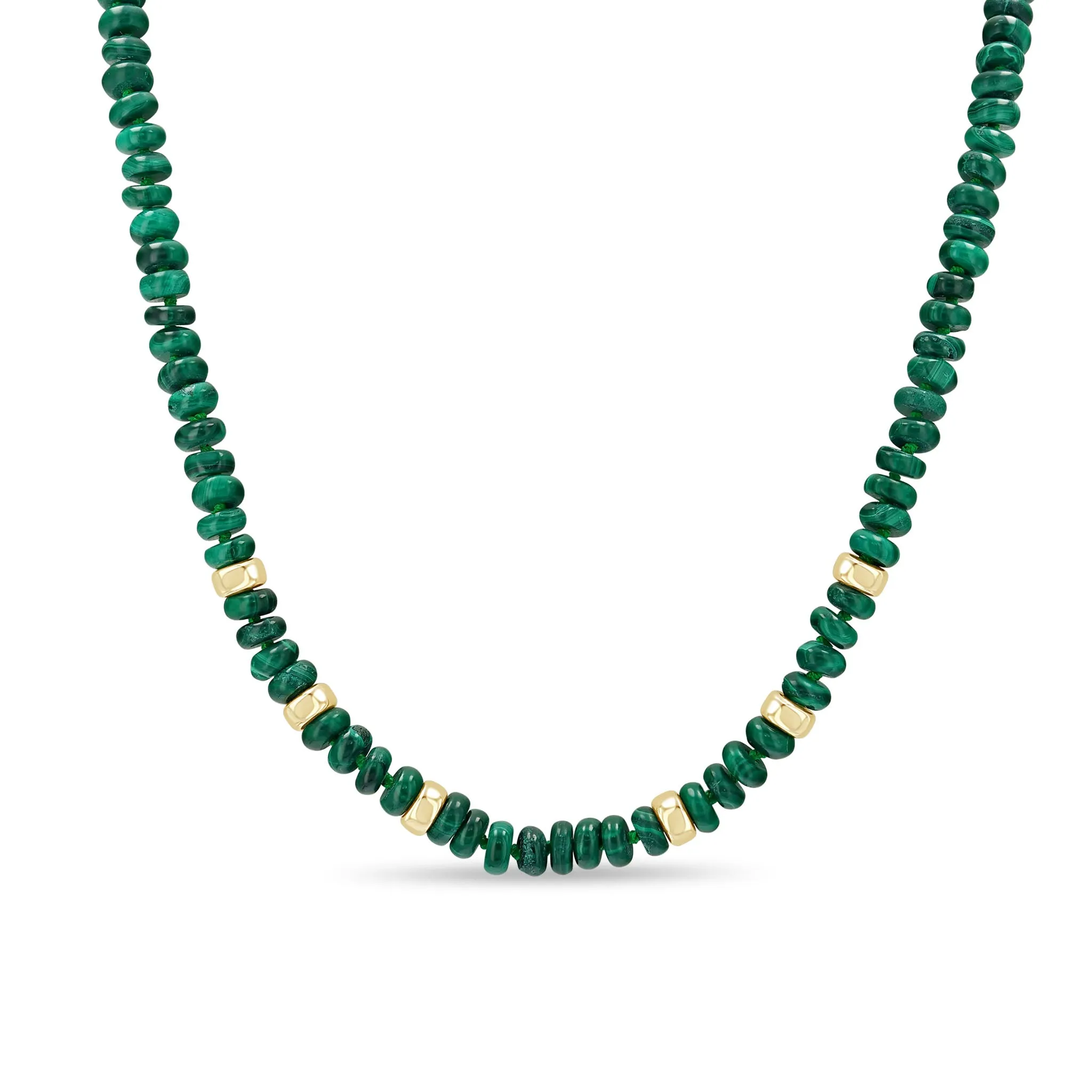 14k Gold & Malachite Rondelle Bead Necklace sold by Zoe Chicco