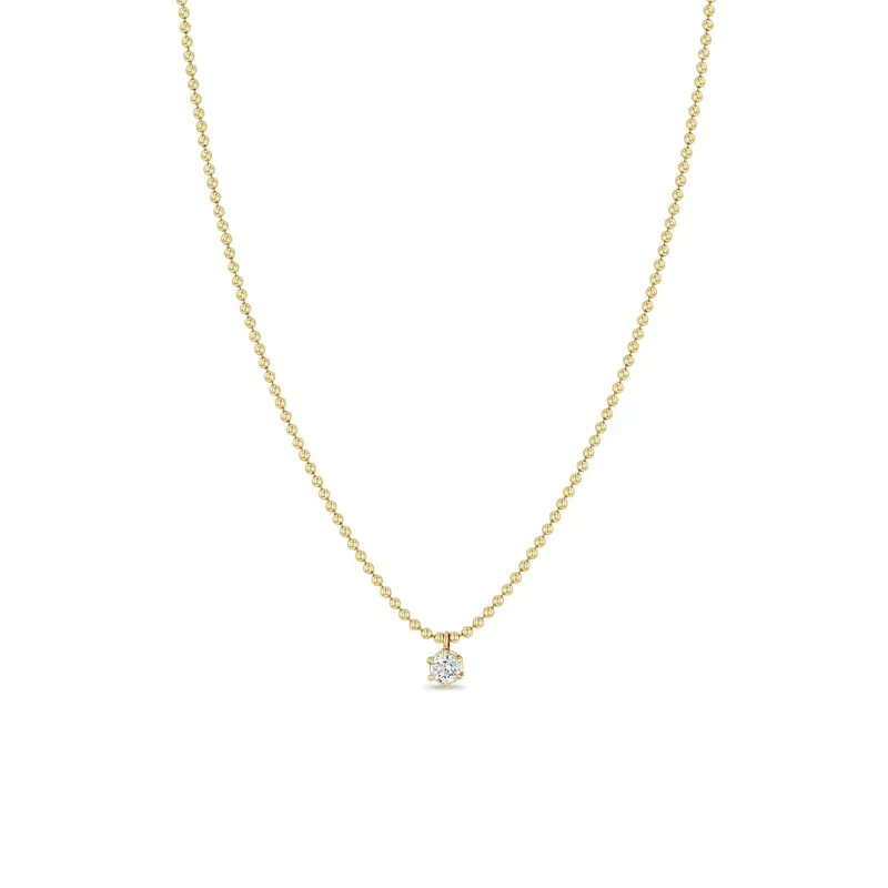 14k Prong Diamond Solitaire Bead Chain Necklace sold by Zoe Chicco