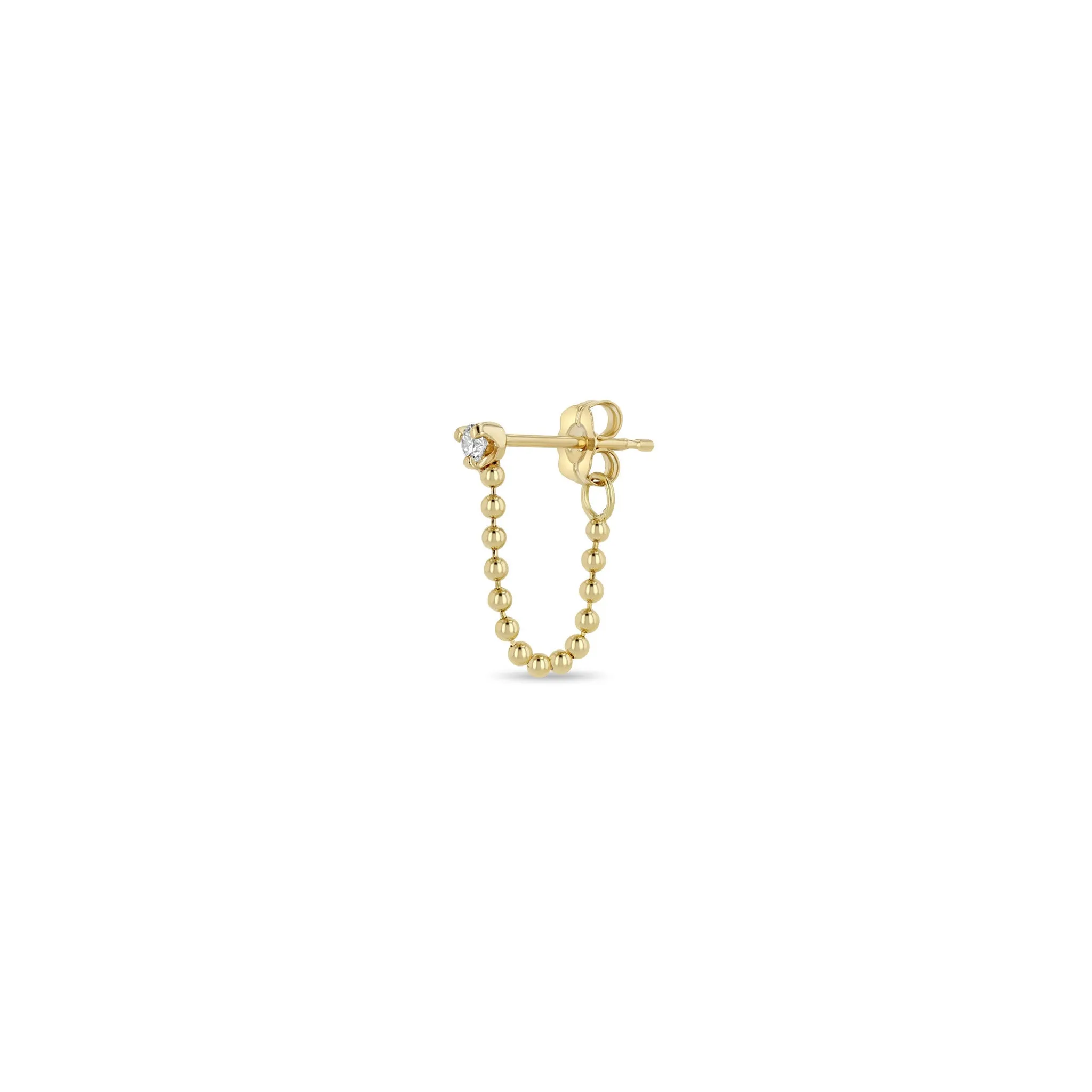 14k Prong Diamond Bead Chain Huggie Earrings sold by Zoe Chicco product image thumbnail 3