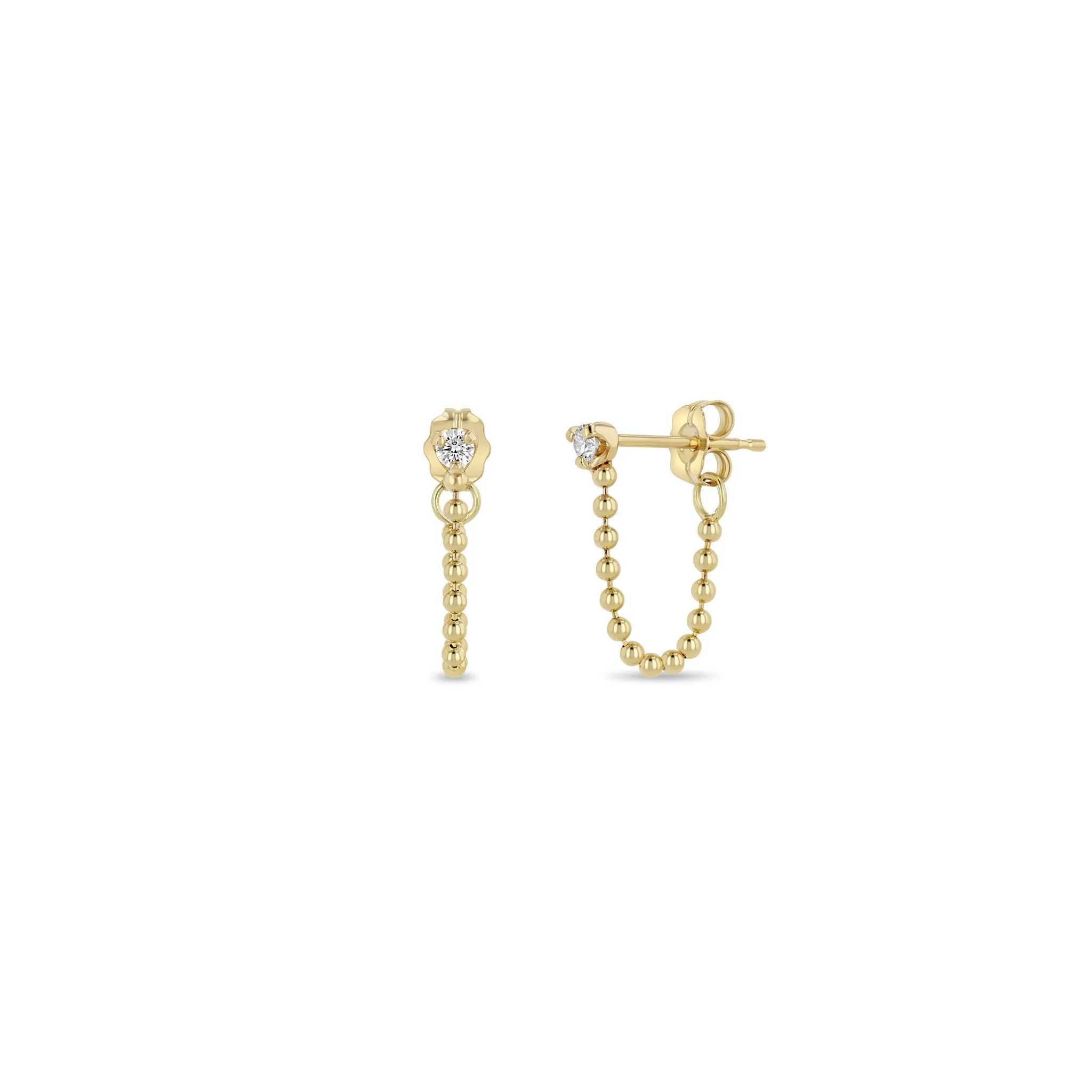14k Prong Diamond Bead Chain Huggie Earrings sold by Zoe Chicco
