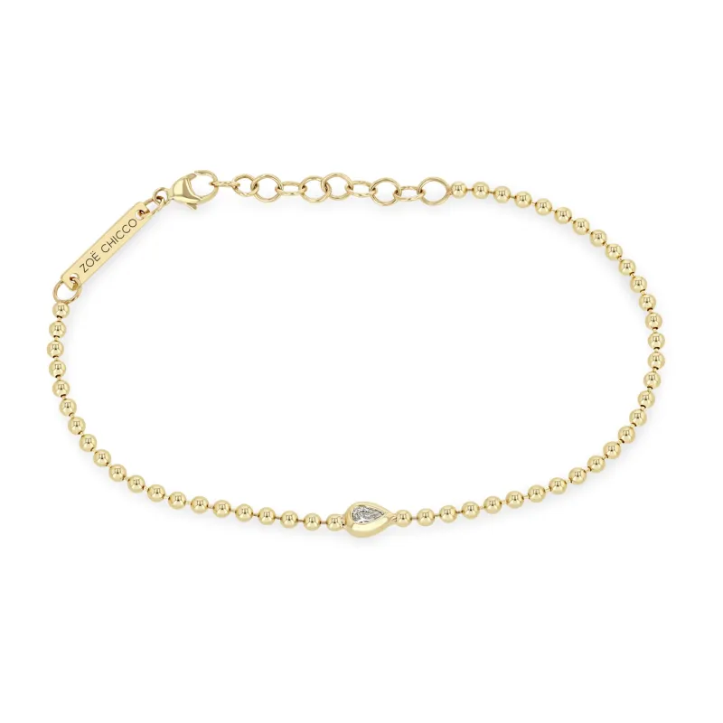 14k Pear Diamond Bead Chain Bracelet sold by Zoe Chicco