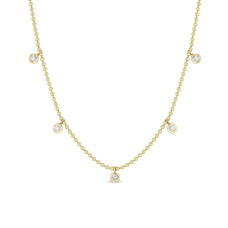 14k 5 Dangling Floating Diamond Station Bead Chain Necklace sold by Zoe Chicco