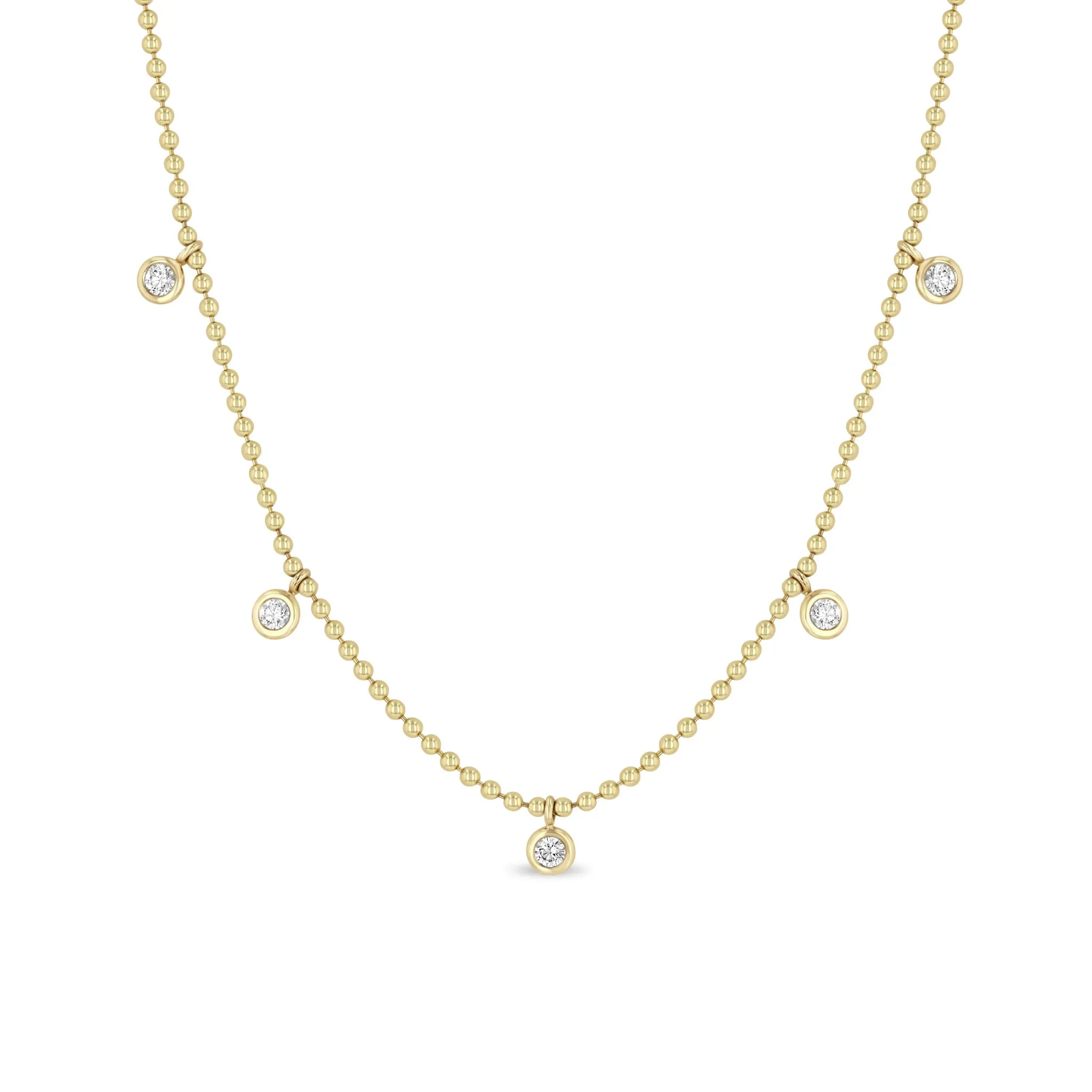 14k 5 Dangling Floating Diamond Station Bead Chain Necklace sold by Zoe Chicco