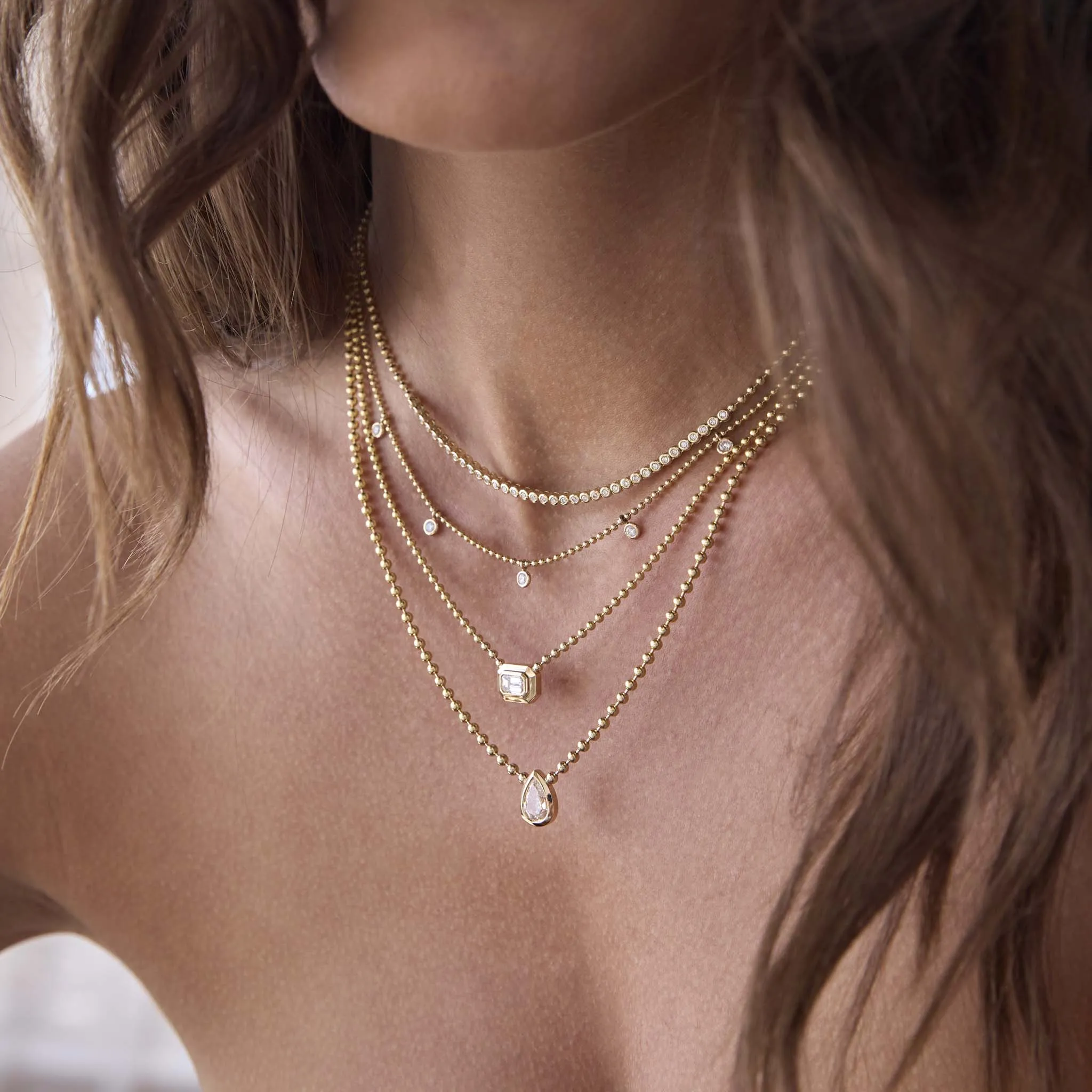 14k 5 Dangling Floating Diamond Station Bead Chain Necklace sold by Zoe Chicco product image thumbnail 2